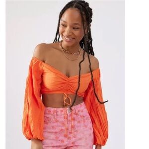 Urban Outfitters Orange Off-Shoulder Crop Top
